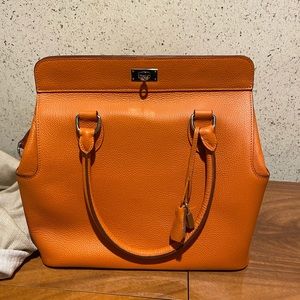 Orange Leather Tote Bag